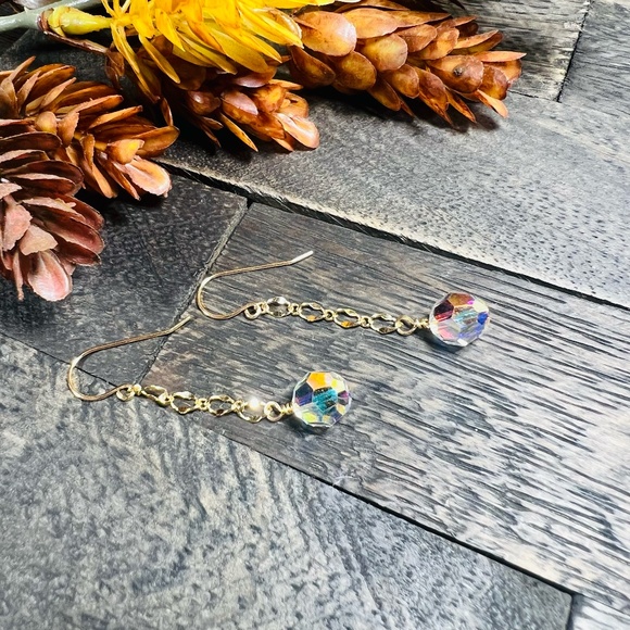 Gold Filled Swarovski Dangle Earrings - Picture 1 of 11